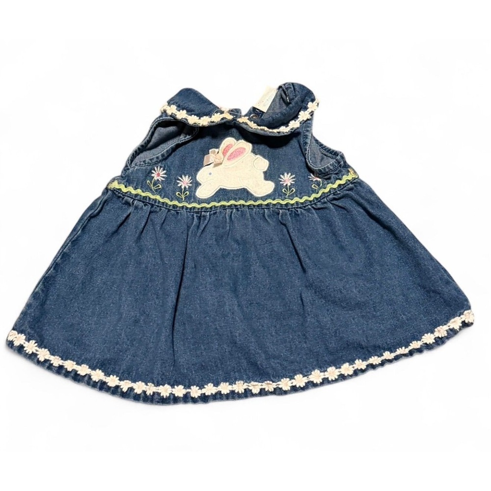 Vintage Denim flower bunny jumper dress baby girl